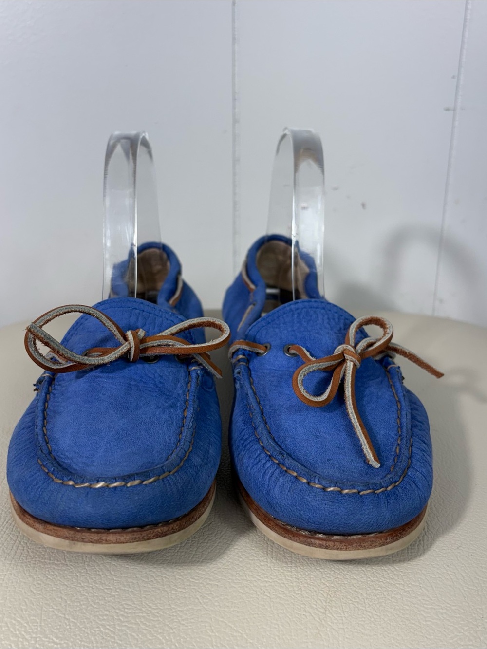 Frye Quincy Tie Boat Slip On Blue Leather Shoes Preppy Colorful Vibrant 8.5 - Picture 2 of 7
